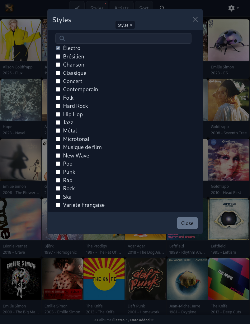 Styles Filter Modal